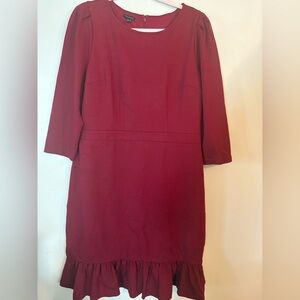 Talbots Burgundy 3/4 Sleeve Ruffle Hem Dress Career Fall Winter Business sz 12